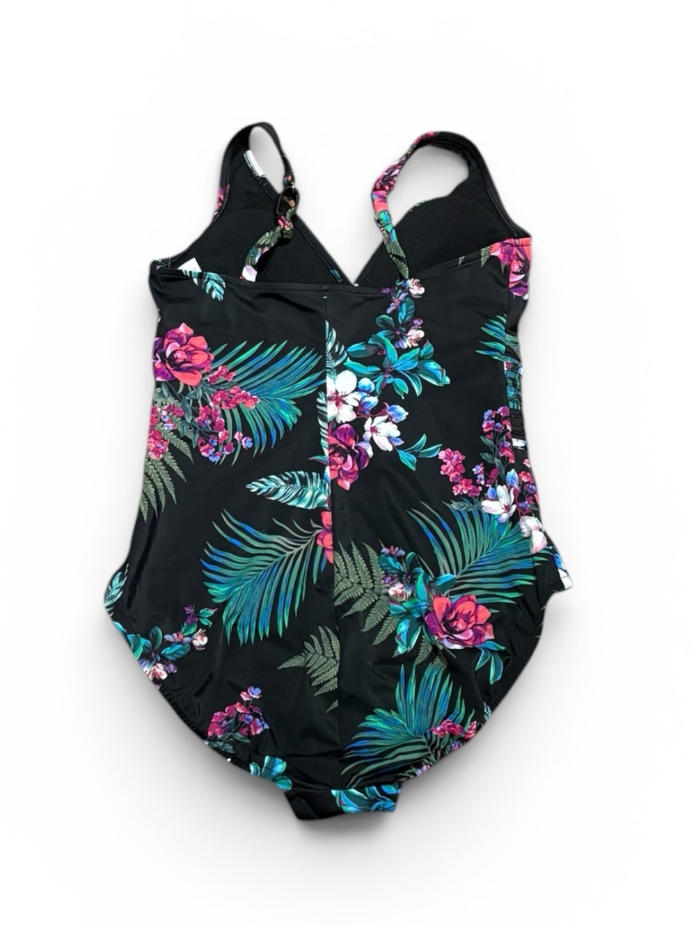 Aqua Green Black Swimsuit with Teal & Pink Floral Accent, Size L NWT - Picture 3 of 6